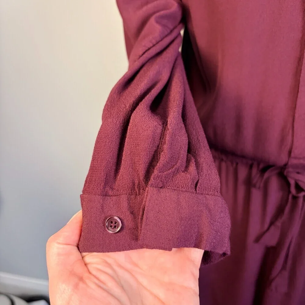 Babaton Shirt Dress Long Sleeve Tie Waist Corporate Girlie Burgundy Size Large - Picture 4 of 13